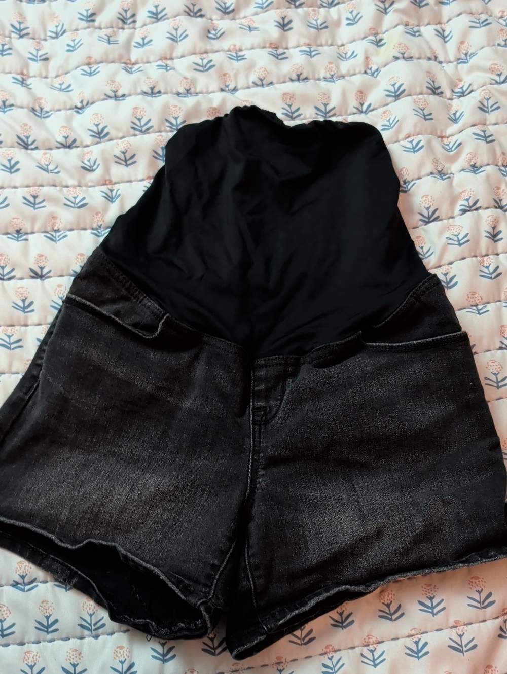 Black Denim Maternity Shorts with Stretch Waistband